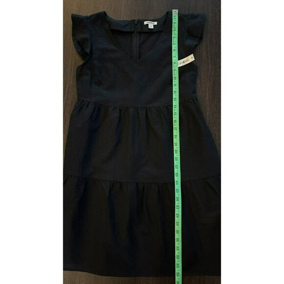 NWT Goodthreads Linen/Cotton Blend Black Tiered Flutter Sleeve Dress S - Picture 9 of 9